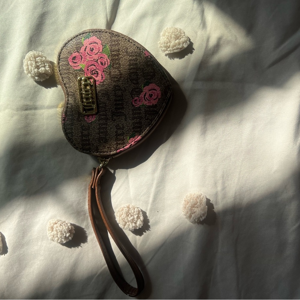 Heart-Shaped Wristlet with Pink Floral Design